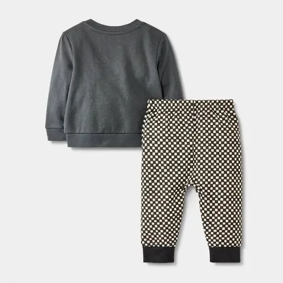 Cat & Jack Checkered Milk Monster French Terry Sweatshirt & Jogger Pants Set - Picture 2 of 4